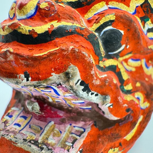 Traditional Handcrafted Thai Khon Mask Wall Art Intricate Red Gold Detail - Picture 5 of 9